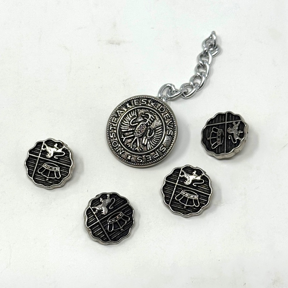 Vintage Silver Lion Crest Blazer Buttons Chained Cape Clasp Heraldic Uniform Lot